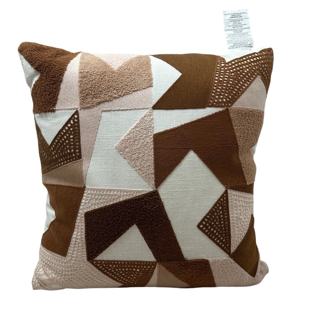 Nomad West Whittier Geometric Patchwork Throw Pillow Brown Tan 20x20 Cotton